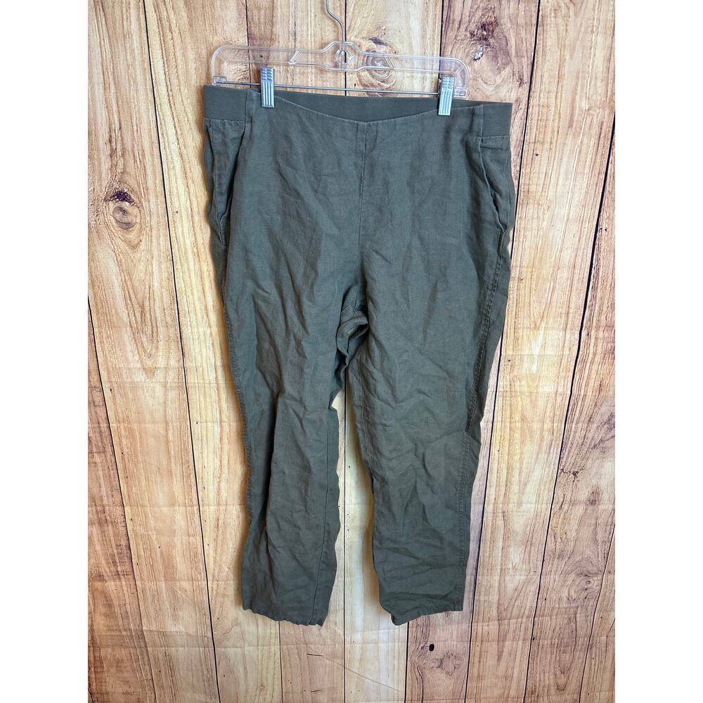 J. Jill Love 100% Linen Olive Green Cropped Pants with Pockets Women's Size M